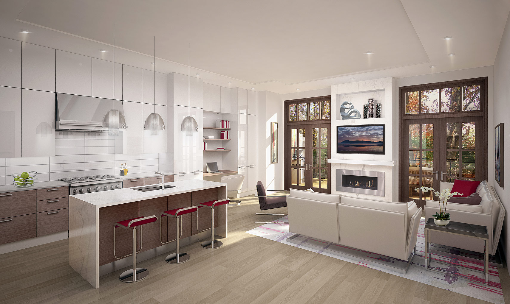Modern Interior Design Kitchen Family Room Rendering